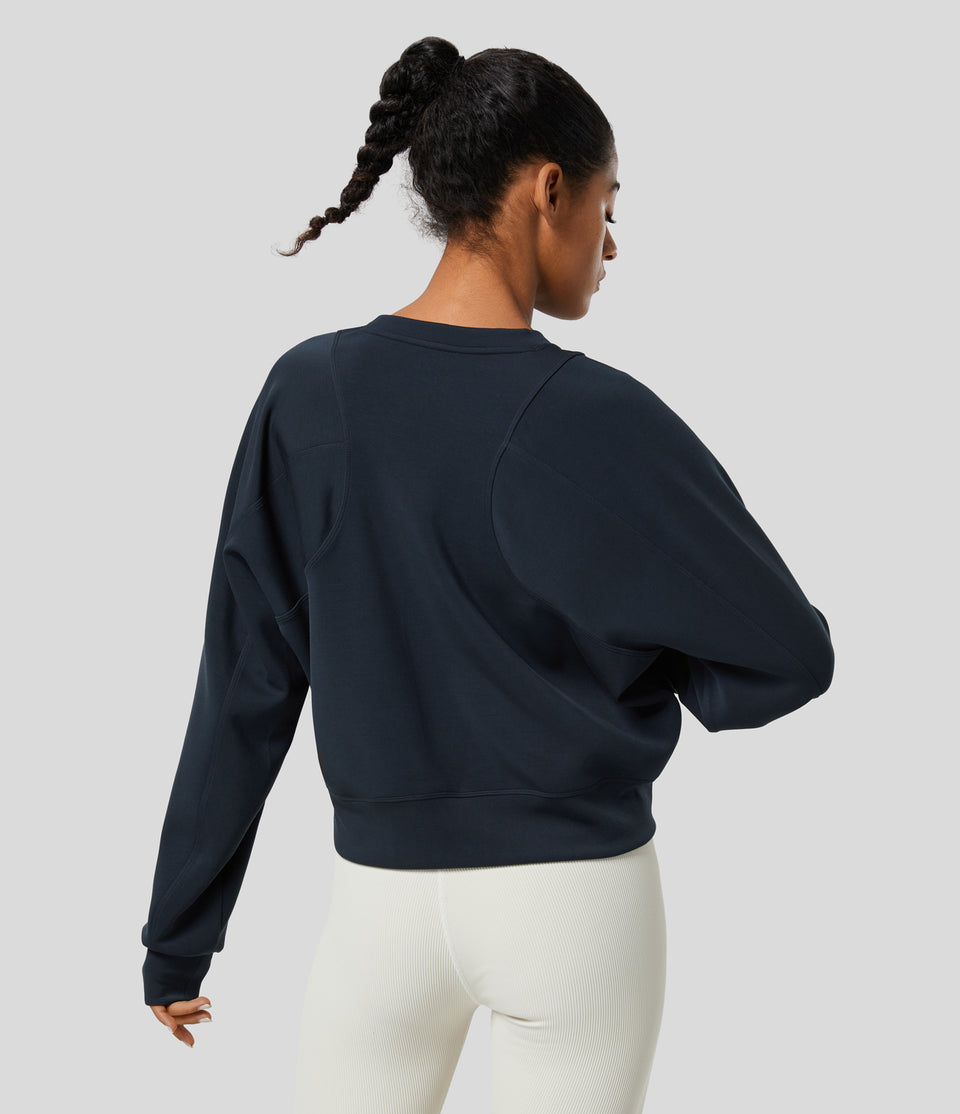 Round Neck Raglan Sleeve Solid Casual Sweatshirt
