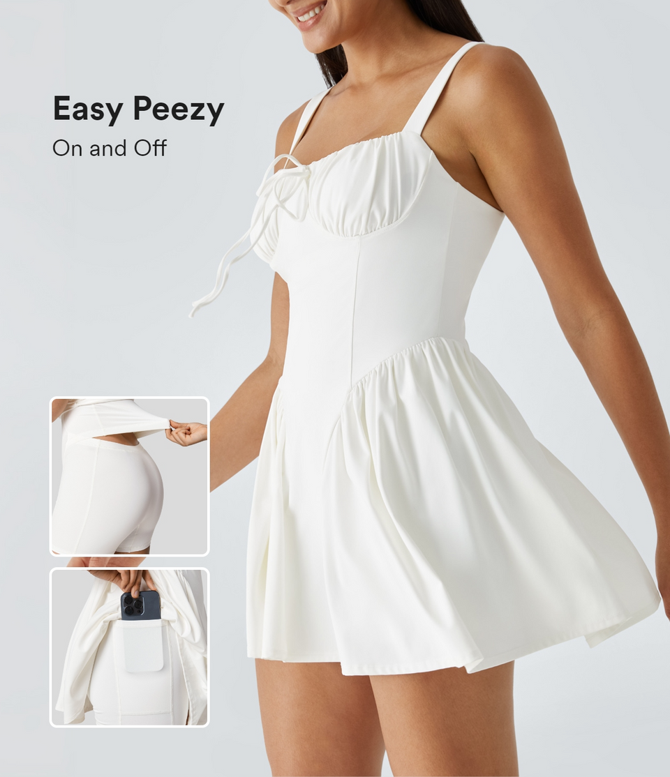 Lace Up Backless 2-in-1 Pocket Mini Slip Dance Active Dress-Easy Peezy Edition