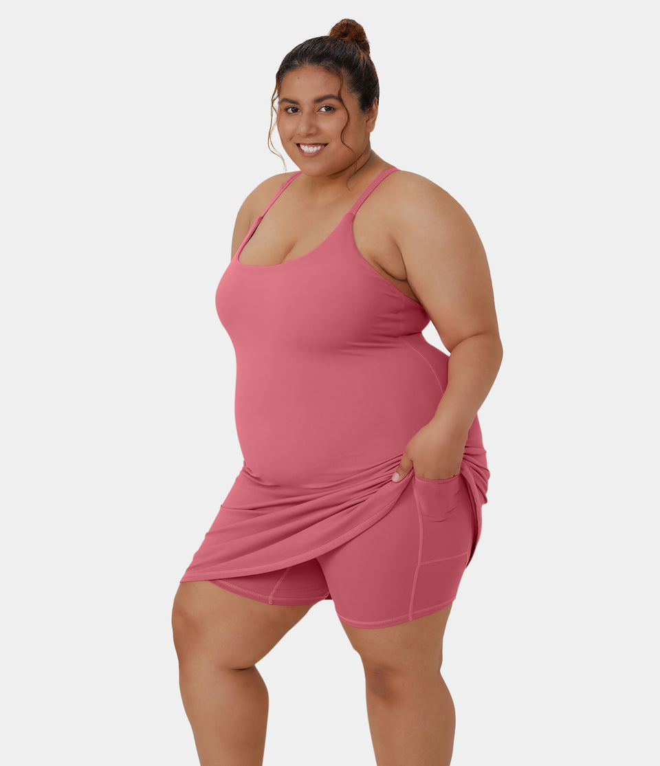 Everyday Softlyzero™ Plush Backless 2-in-1 Flare Plus Size Activity Dress-Wannabe-Longer Length & Adjustable Straps