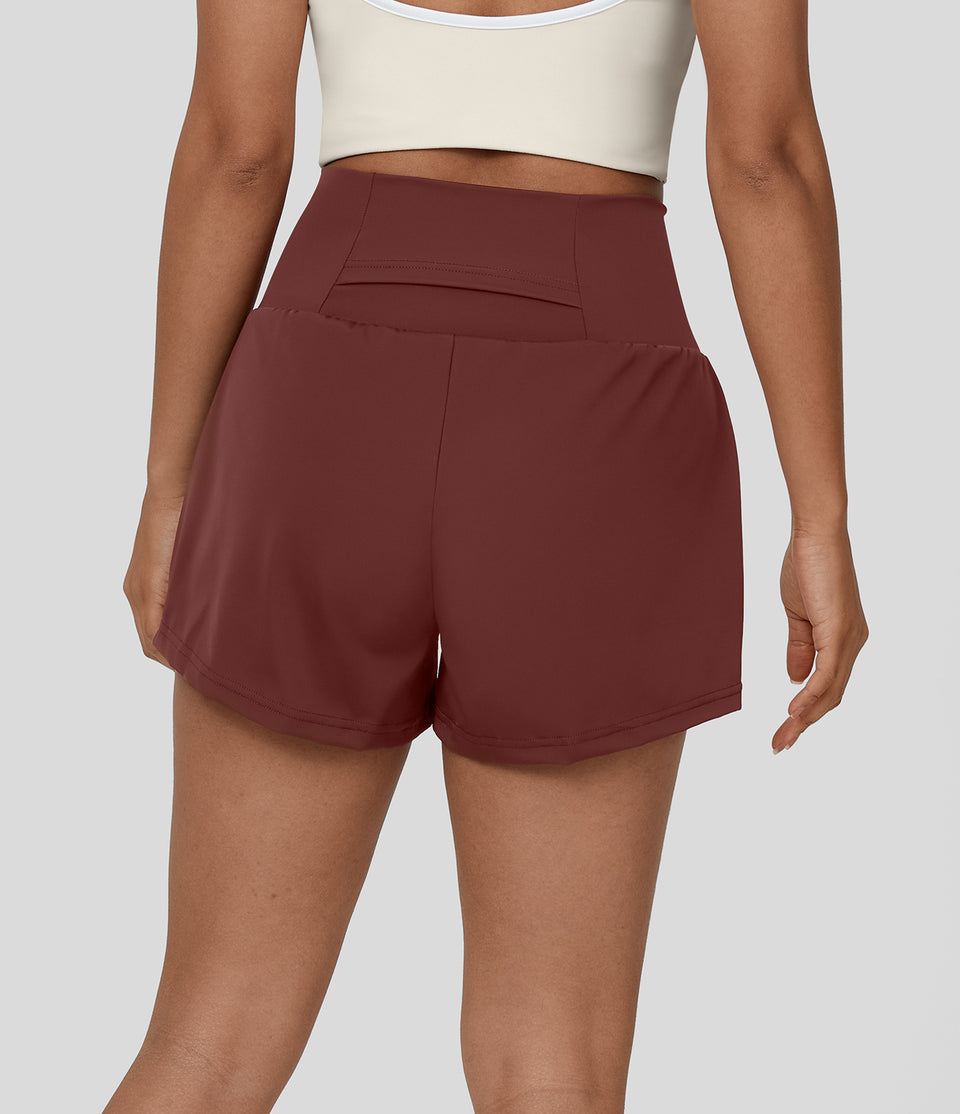Super High Waisted Back Pocket & Side Hidden Pocket 2-in-1 Yoga Shorts 2.5"