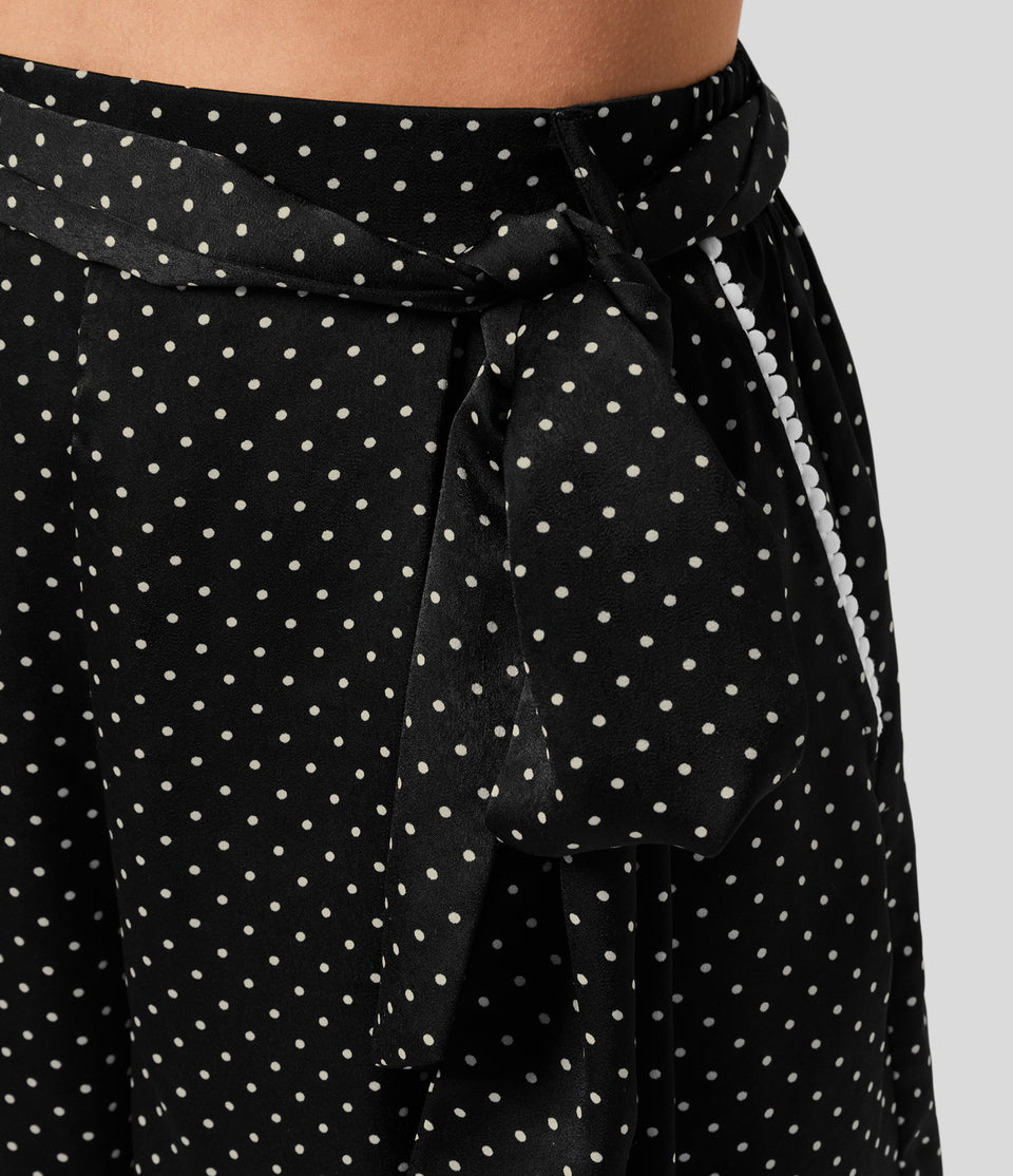 High Waisted Belted Side Pocket Polka Dot Resort Shorts