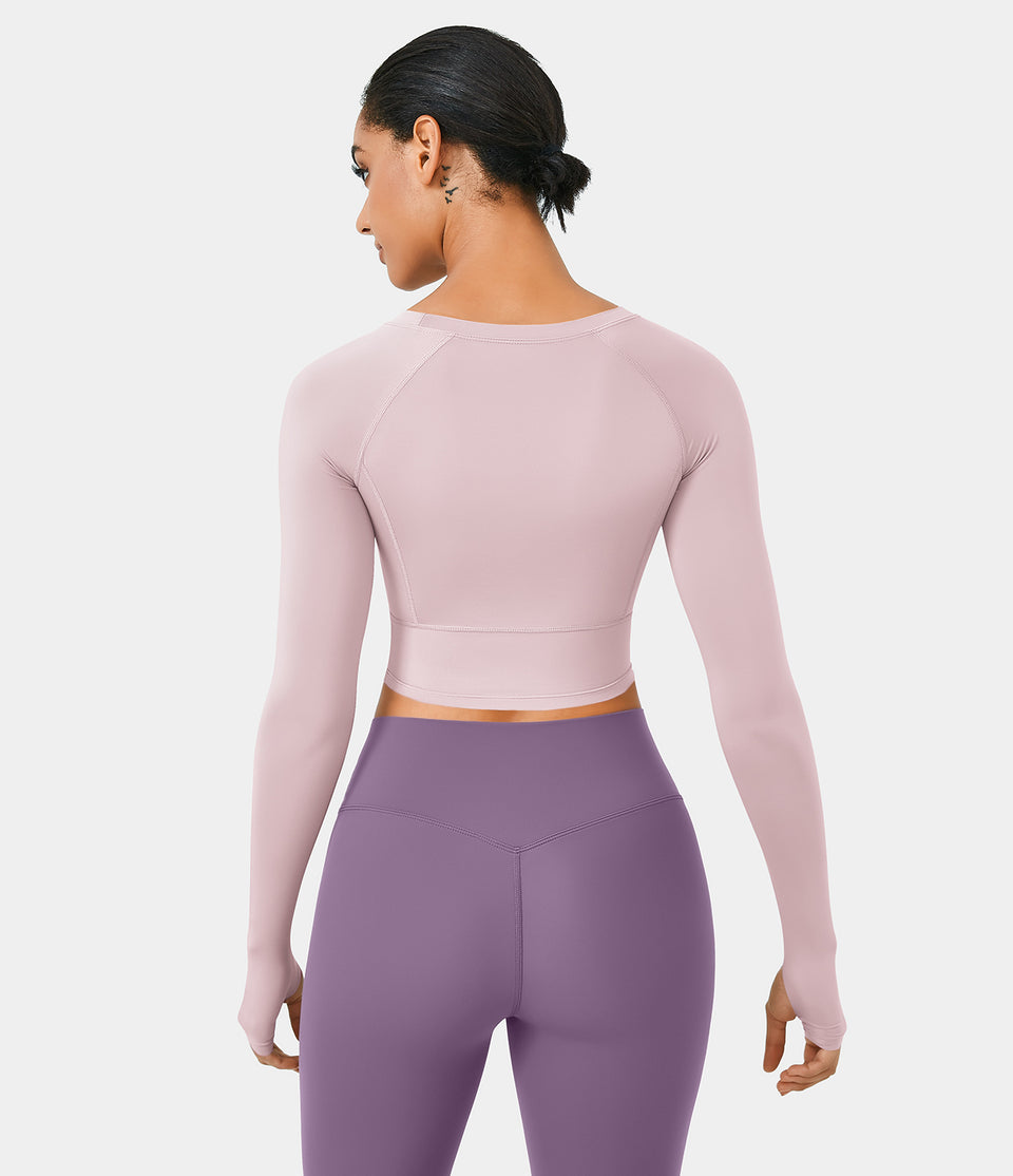 Solid Thumb Hole Cropped Yoga Sports Top