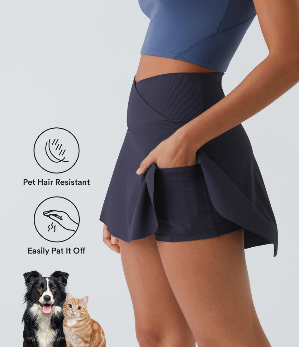 Patitoff® Flow Pet Hair Resistant Crossover Side Pocket 2-in-1 Activity Skirt-Lucid