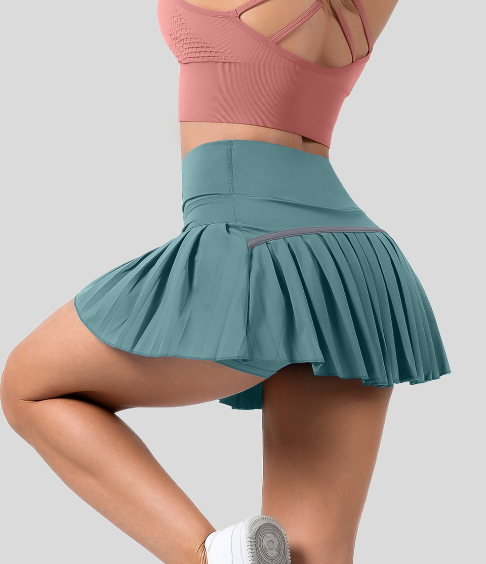 Mid Rise 2-in-1 Side Pocket Pleated Mini Tennis Skirt