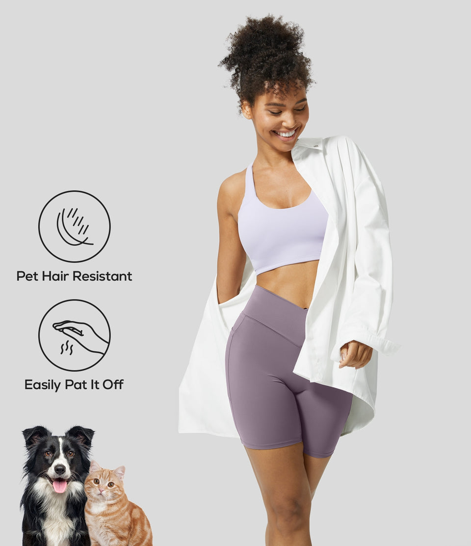 Patitoff® Pet Hair Resistant Crossover Side Pocket Biker Shorts 7''