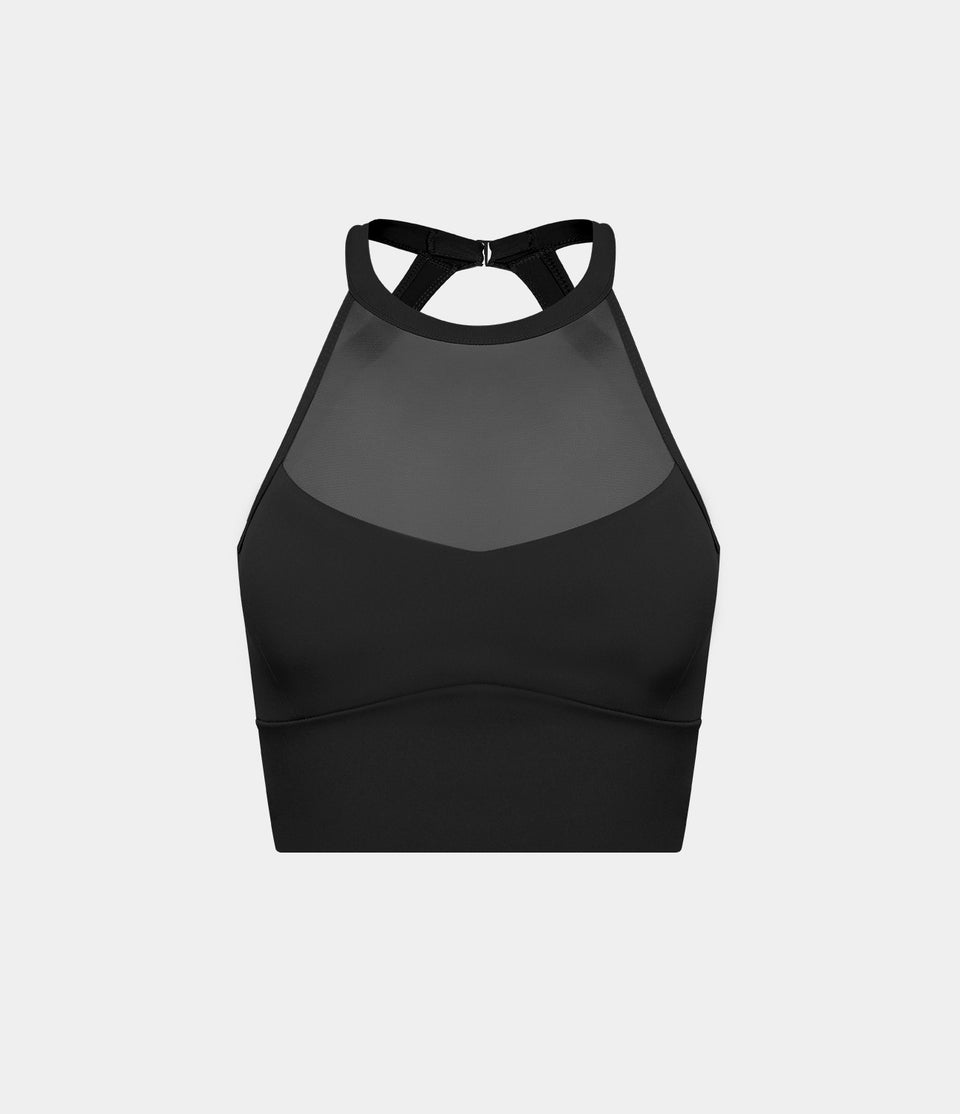 Softlyzero™ Airy Low Support Halter Neck Contrast Mesh Backless Twisted Cool Touch Sports Bra-UPF50+