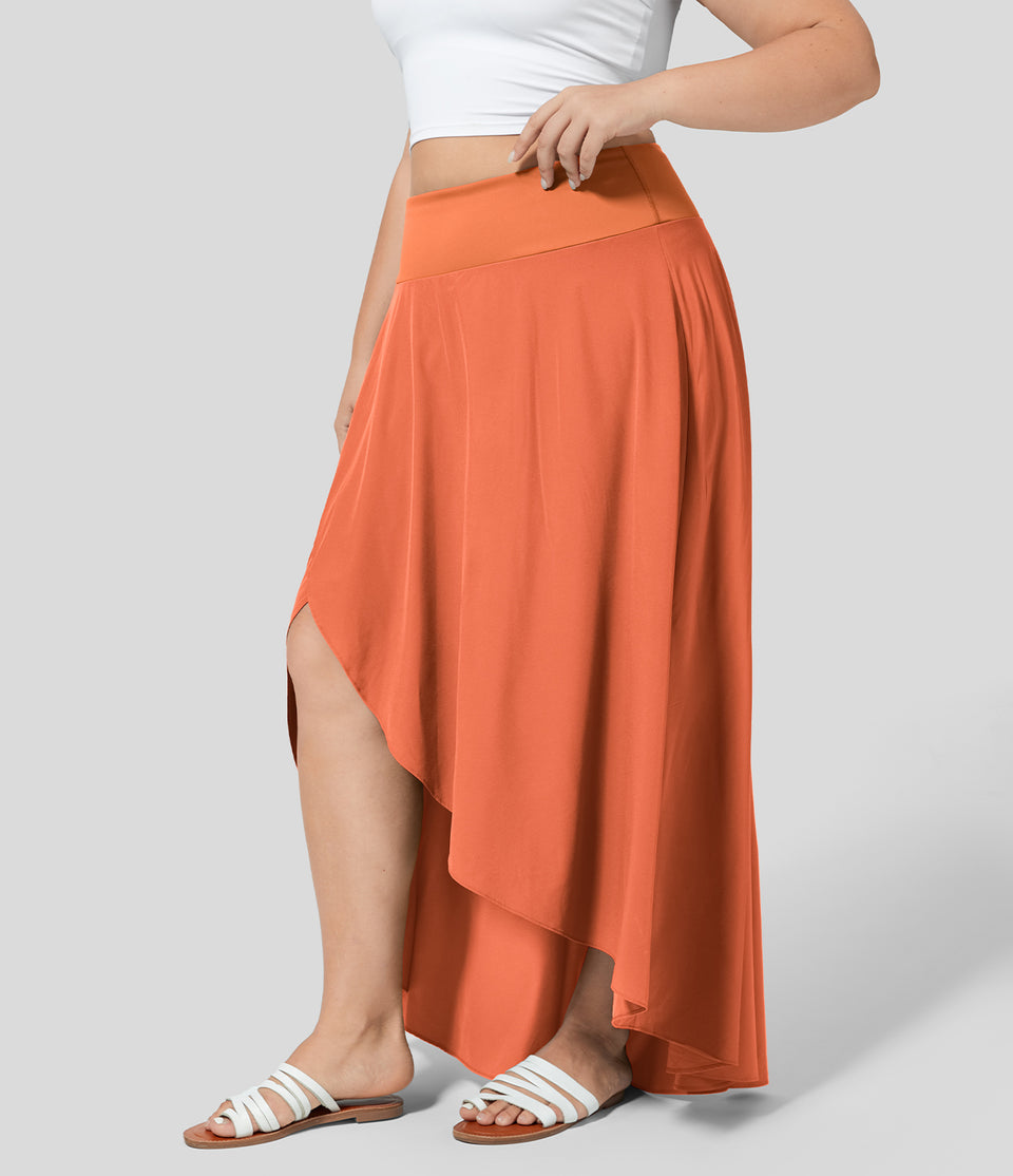 Breezeful™ High Waisted High Low Ruffle 2-in-1 Flowy Midi Quick Dry Casual Plus Size Skirt