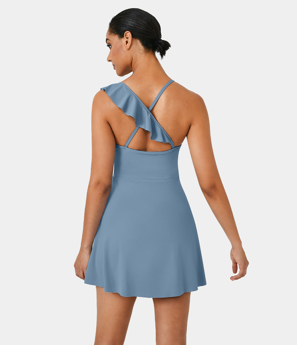 Softlyzero™ Airy Ruffle Backless Crisscross 2-in-1 Pocket Cool Touch Mini Yoga Active Dress-UPF50+