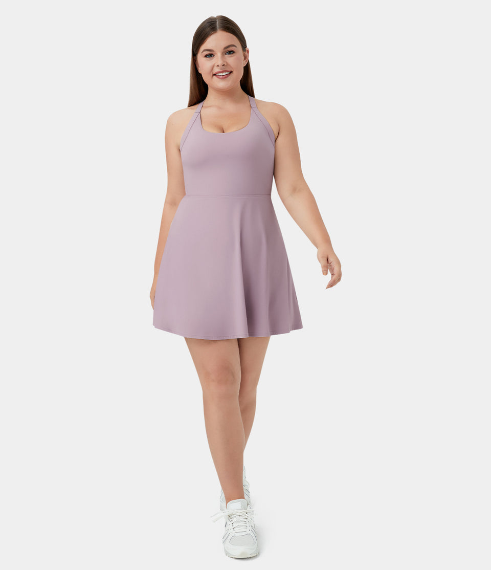 Backless Cut Out Twisted Side Pocket 2-in-1 Plus Size Barre Ballet Dance Dress