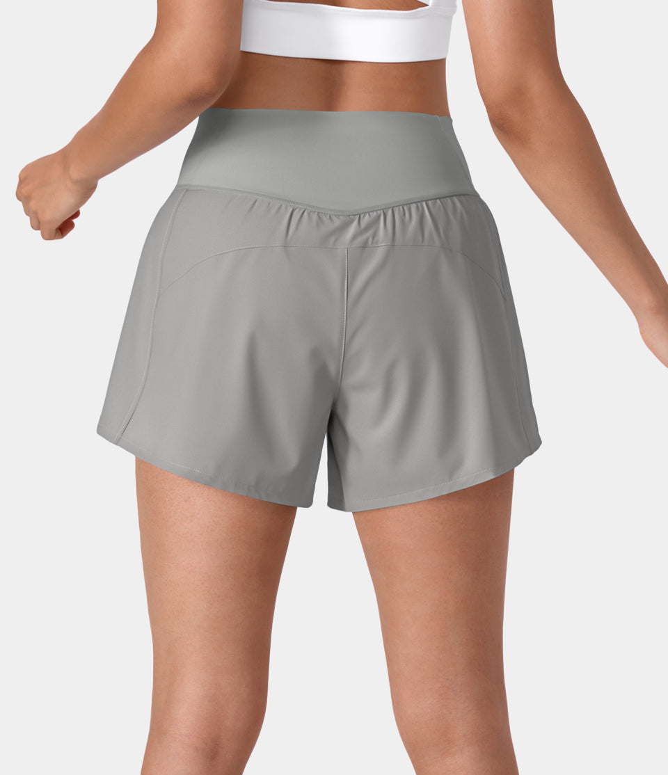 Breezeful™ High Waisted Crossover Side Pocket 2-in-1 Quick Dry Yoga Shorts 4"