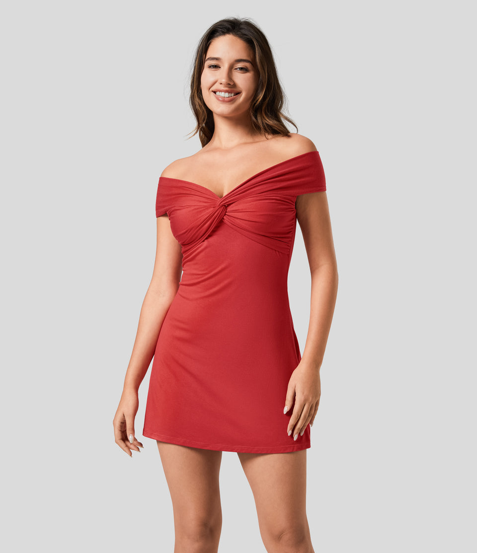 Off Shoulder Twisted Ruched Mini Party Dress