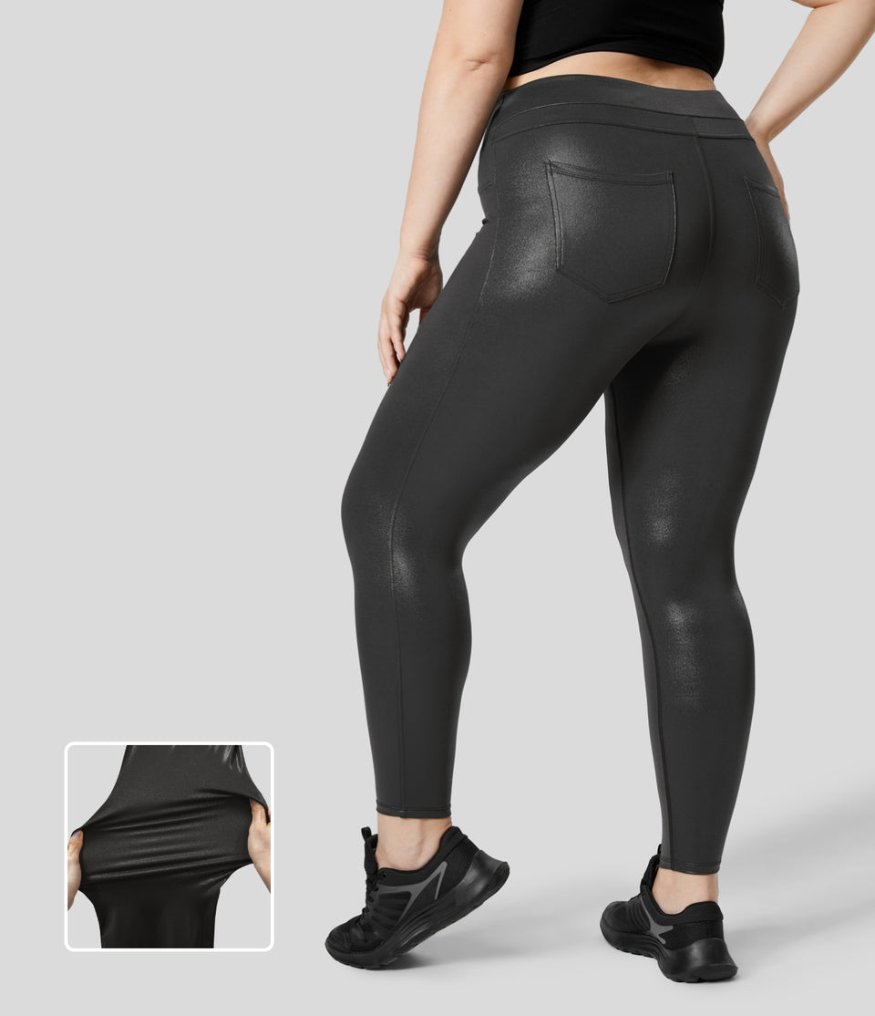 Softlyzero™ Faux Leather High Waisted Back Side Pocket 7/8 Work Plus Size Leggings