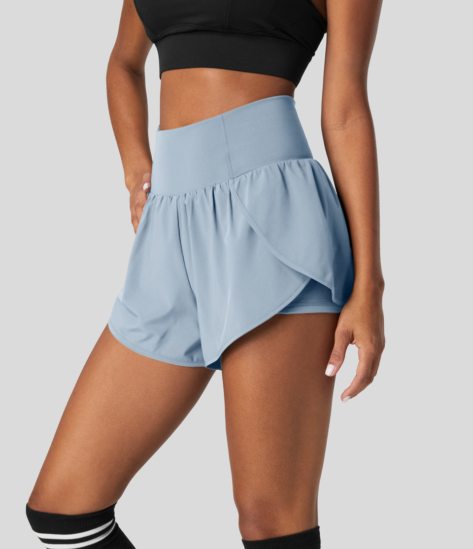 Breezeful™ High Waisted Crossover Petal Hem 2-in-1 Side Pocket Quick Dry Yoga Shorts