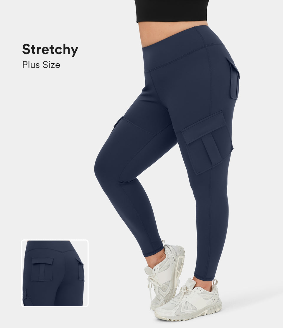 High Waisted Cargo Pocket Skinny Yoga Plus Size 7/8 Leggings