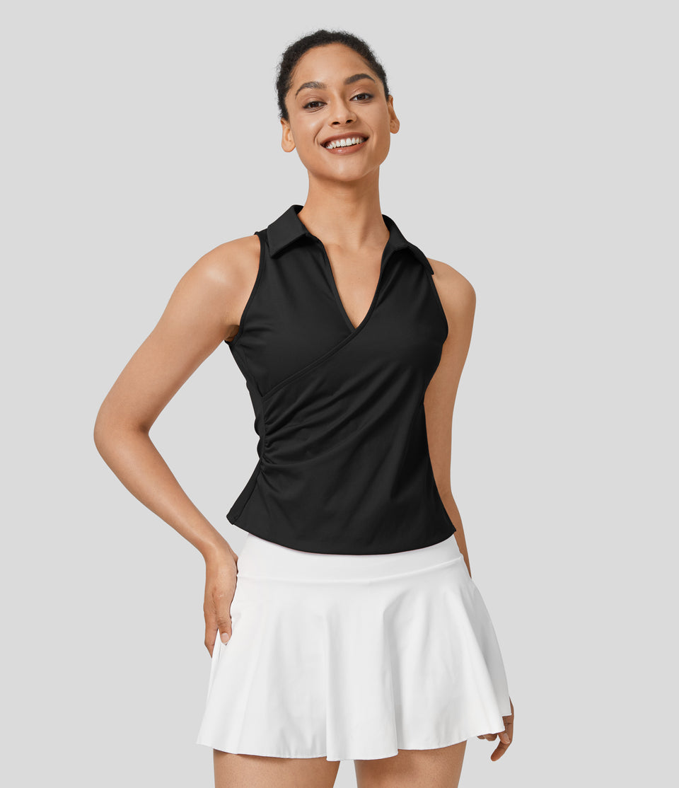 V Neck Crossover Ruched Quick Dry Golf Tank Top