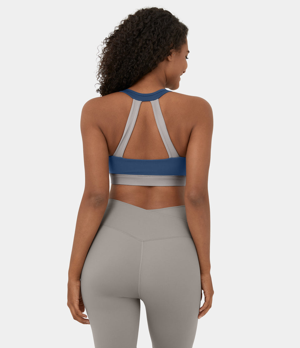 Softlyzero™ Plush Low Support Backless Ruched Color Block Yoga Sports Bra-UPF50+