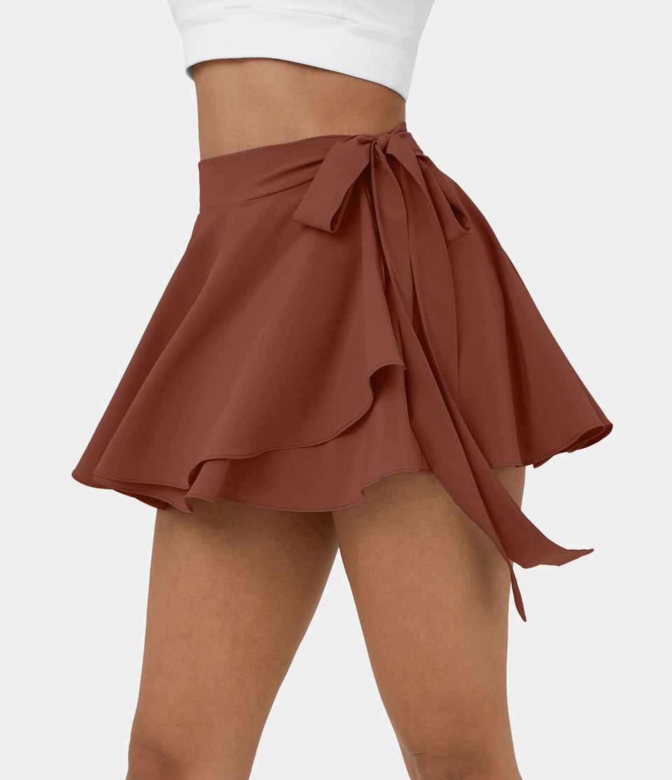 Breezeful™ High Waisted Tie Side 2-in-1 Side Pocket Flowy Micro Mini Flare Quick Dry Casual Skirt