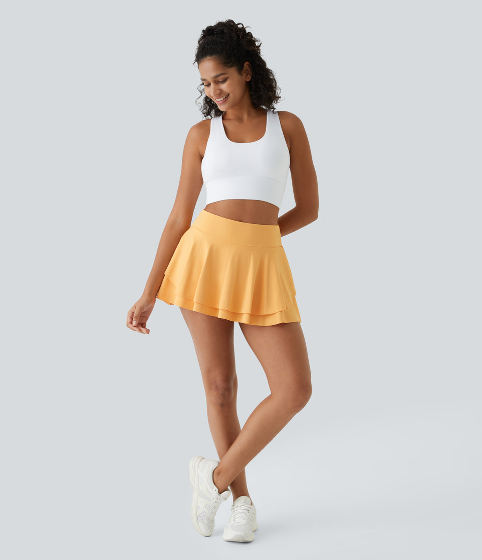 High Waisted 2-in-1 Side Pocket Flare Mini Tennis Skirt