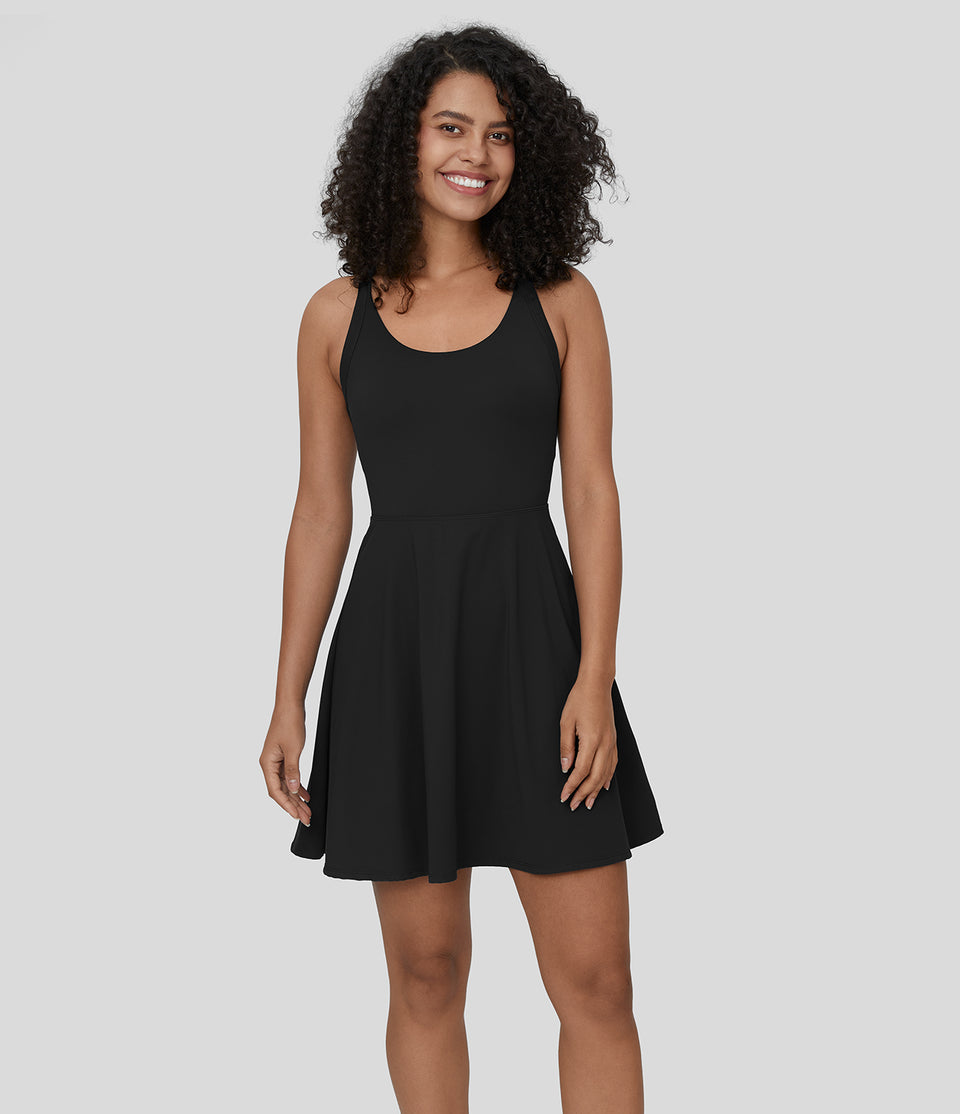 Backless Twisted Flare Dance Active Dress-Longer Length-Easy Peezy Edition