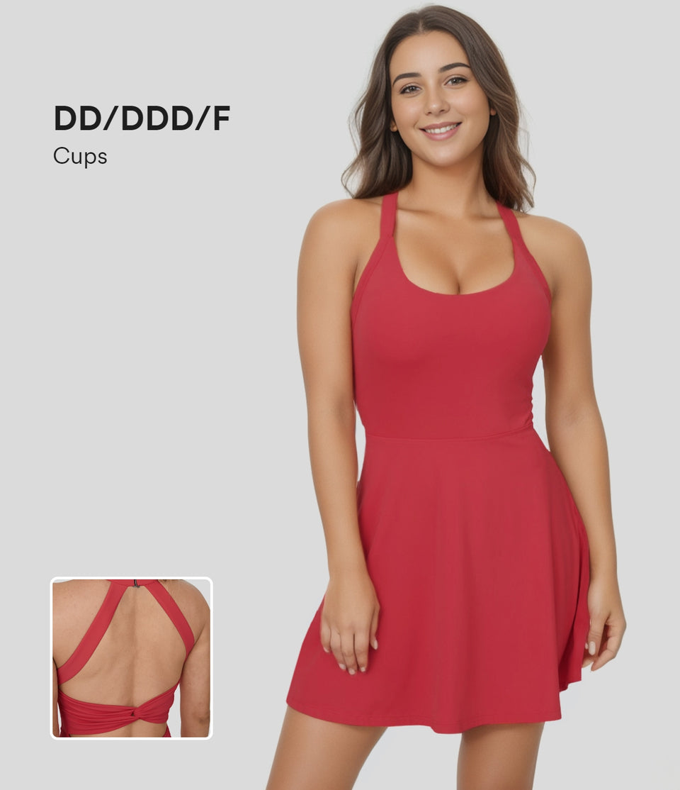 Backless Twisted Flare Mini Dance Active Dress-DD/DDD/F Cups