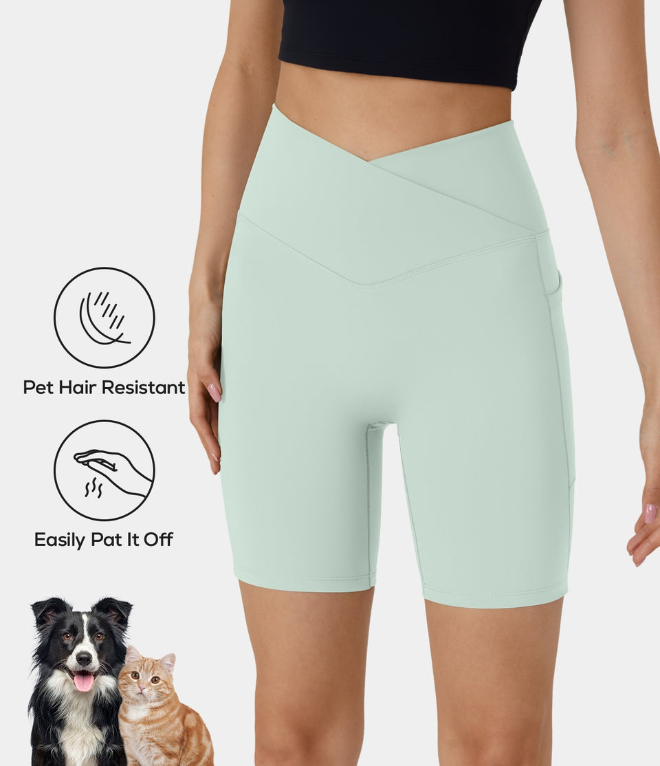 Patitoff® Pet Hair Resistant Crossover Side Pocket Biker Shorts 7''
