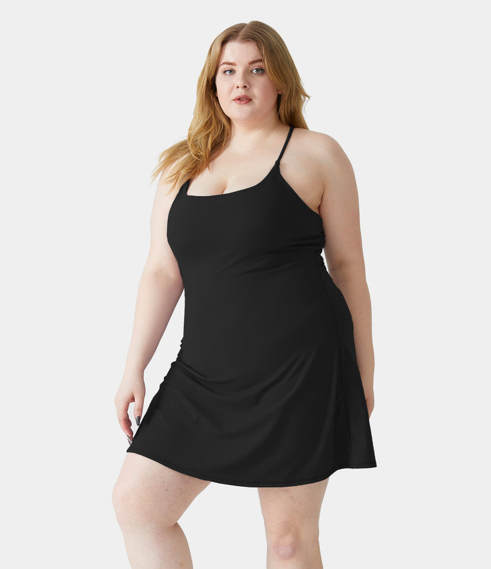 Everyday Softlyzero™ Plush Backless 2-in-1 Flare Workout Plus Size Dress-Wannabe-Easy Peezy-UPF50+