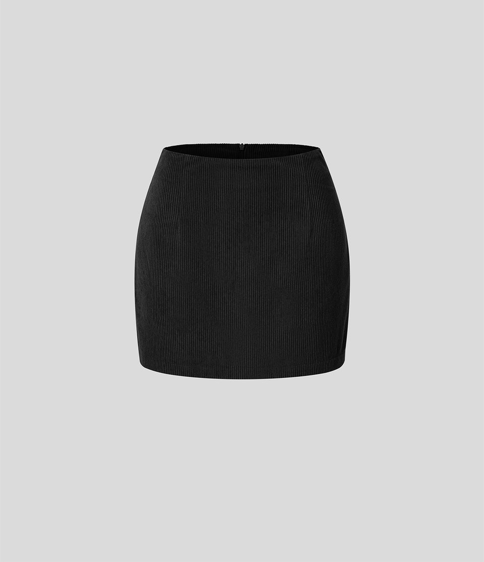 High Waisted Invisible Zipper 2-in-1 A Line Mini Corduroy Casual Skirt