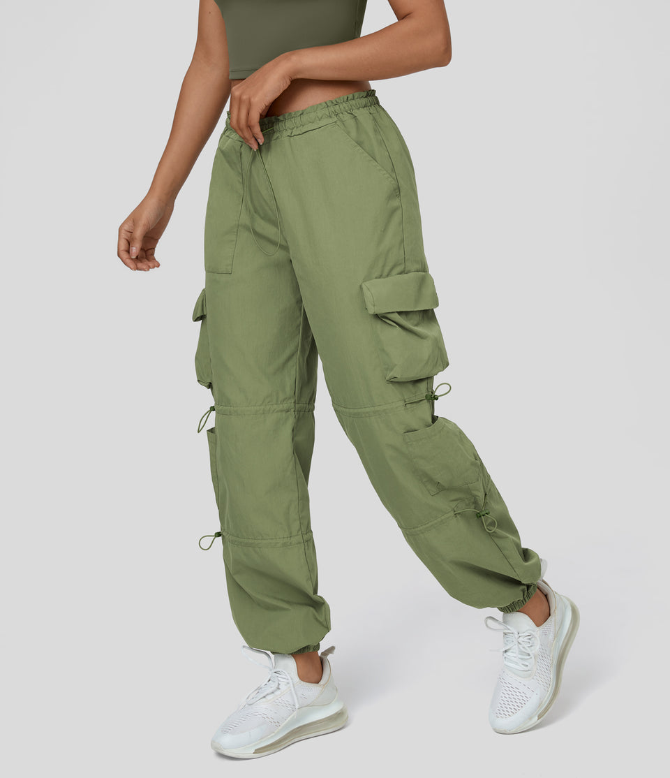 Mid Rise Drawstring Multi Pockets Casual Cargo Cotton Joggers
