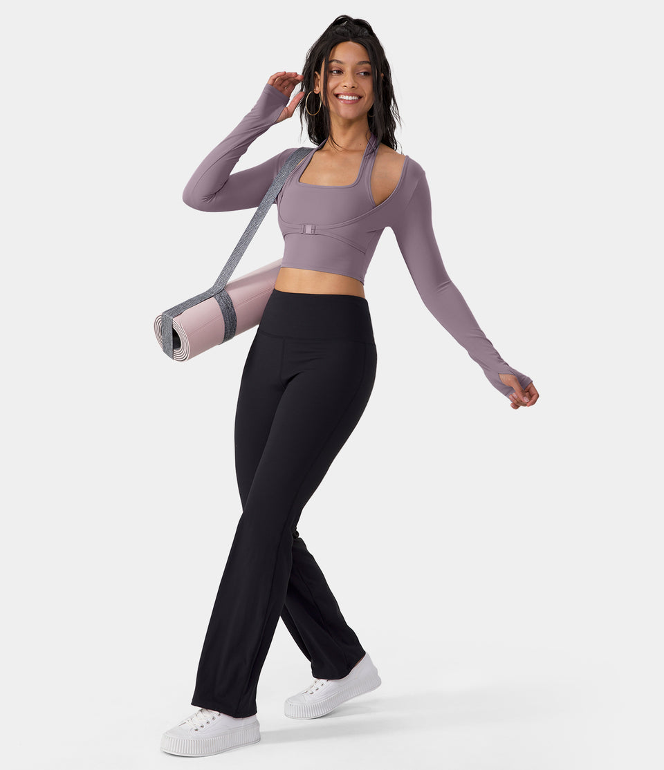 Softlyzero™ Plush Halter Thumb Hole Long Sleeve Cropped 2-in-1 Yoga Sports Top-UPF50+