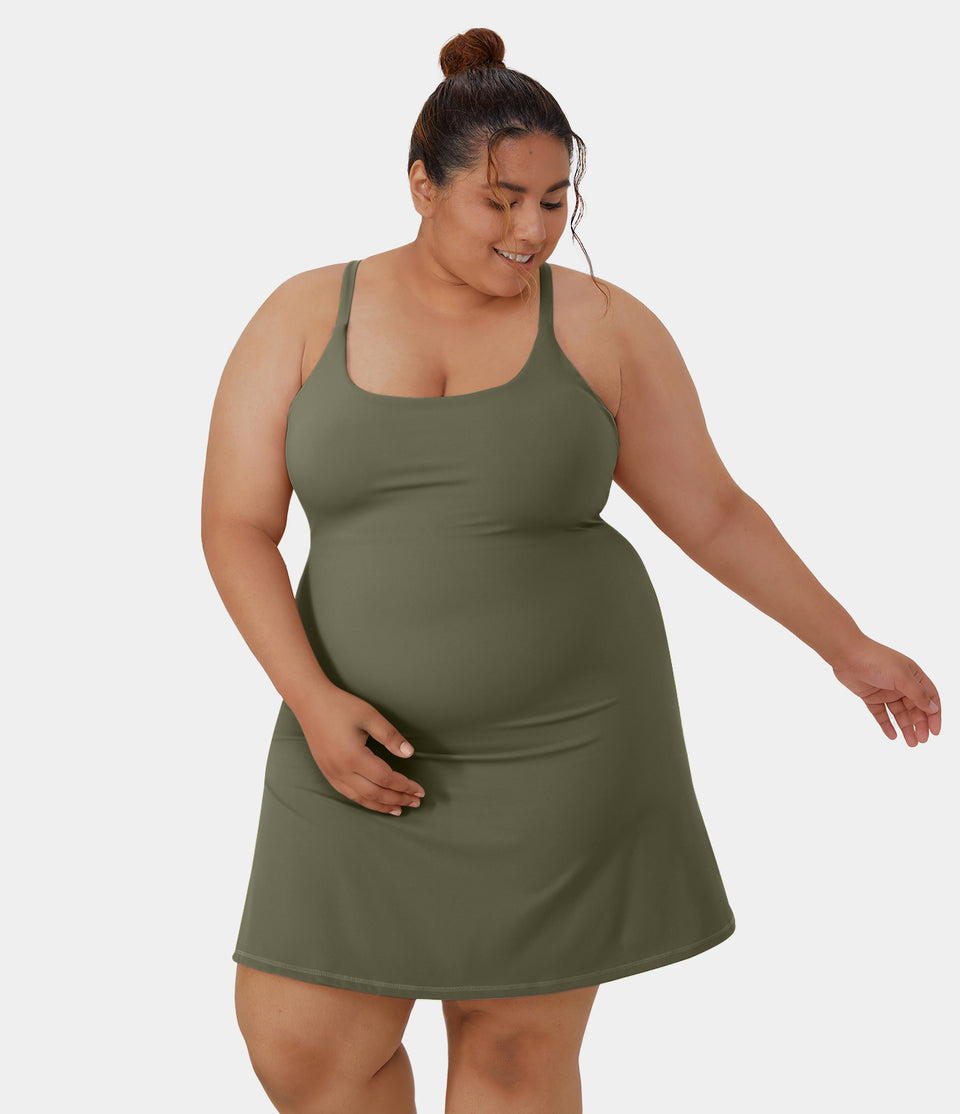 Everyday Softlyzero™ Plush Backless 2-in-1 Flare Plus Size Activity Dress-Wannabe-Longer Length & Adjustable Straps-UPF50+