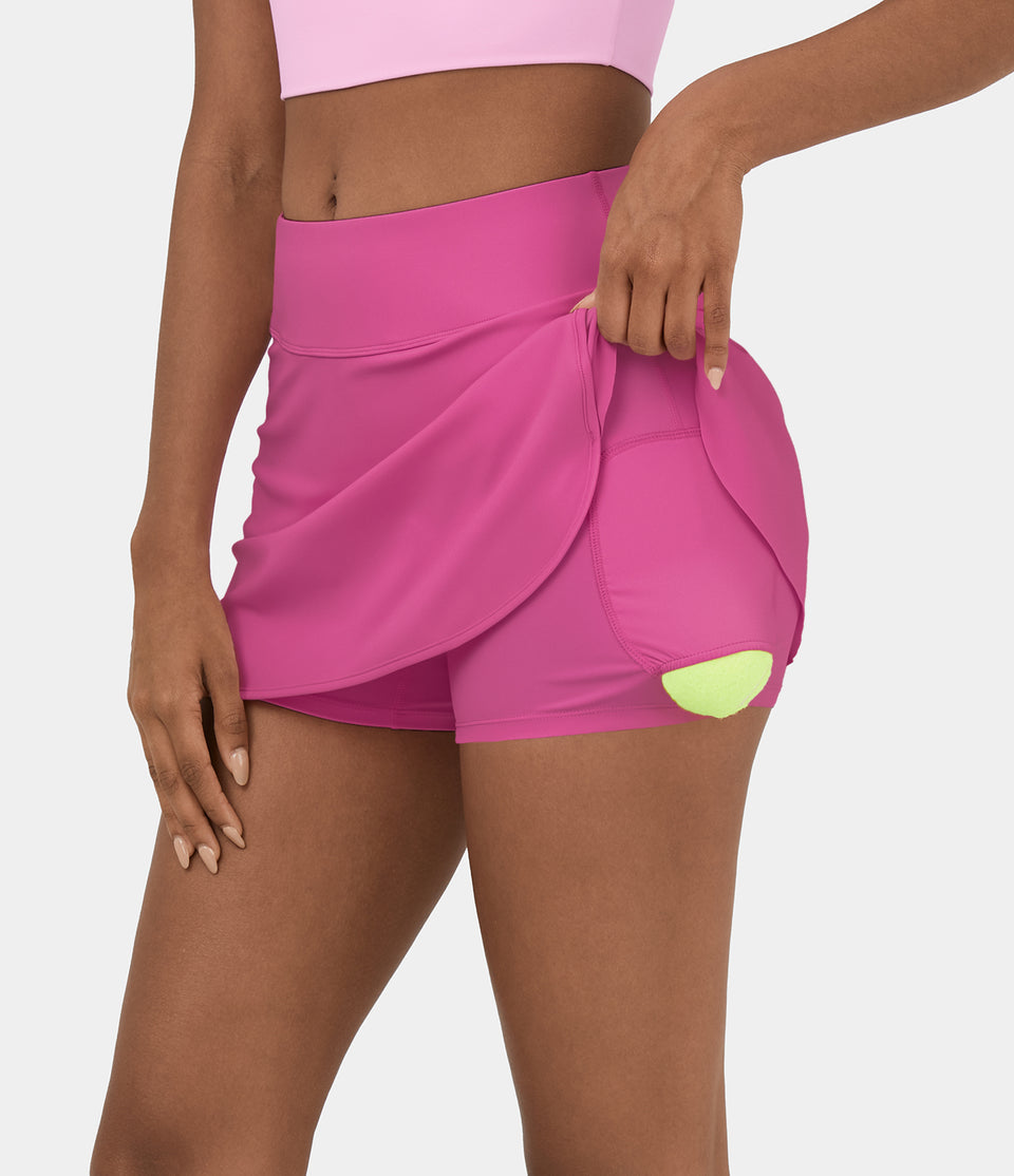 Softlyzero™ Airy High Waisted Contrast Trim 2-in-1 Side Pocket Curved Hem Mini Cool Touch Tennis Skirt-UPF50+