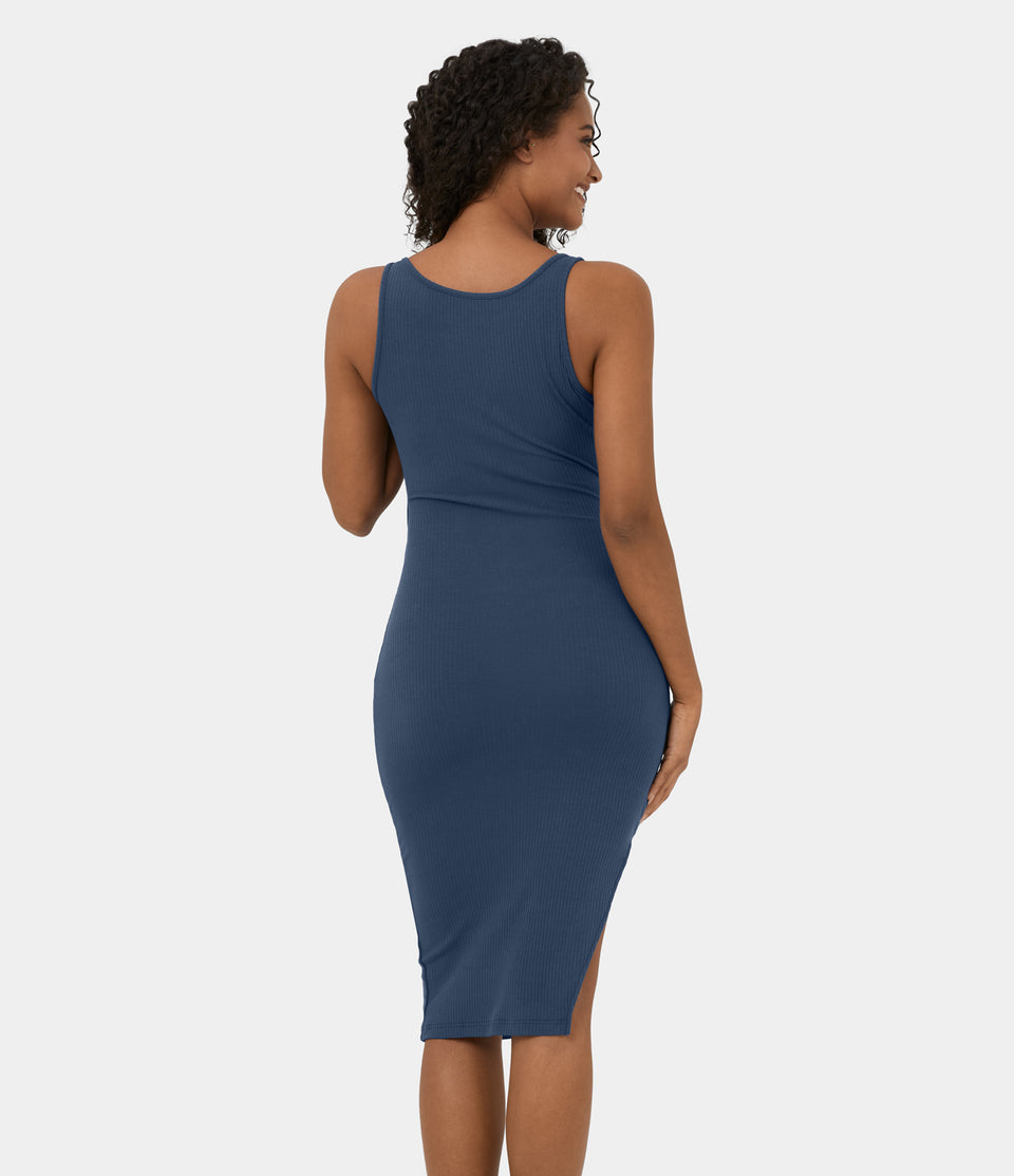 Backless Twisted Cut Out Sleeveless Side Split Bodycon Midi Casual Dress