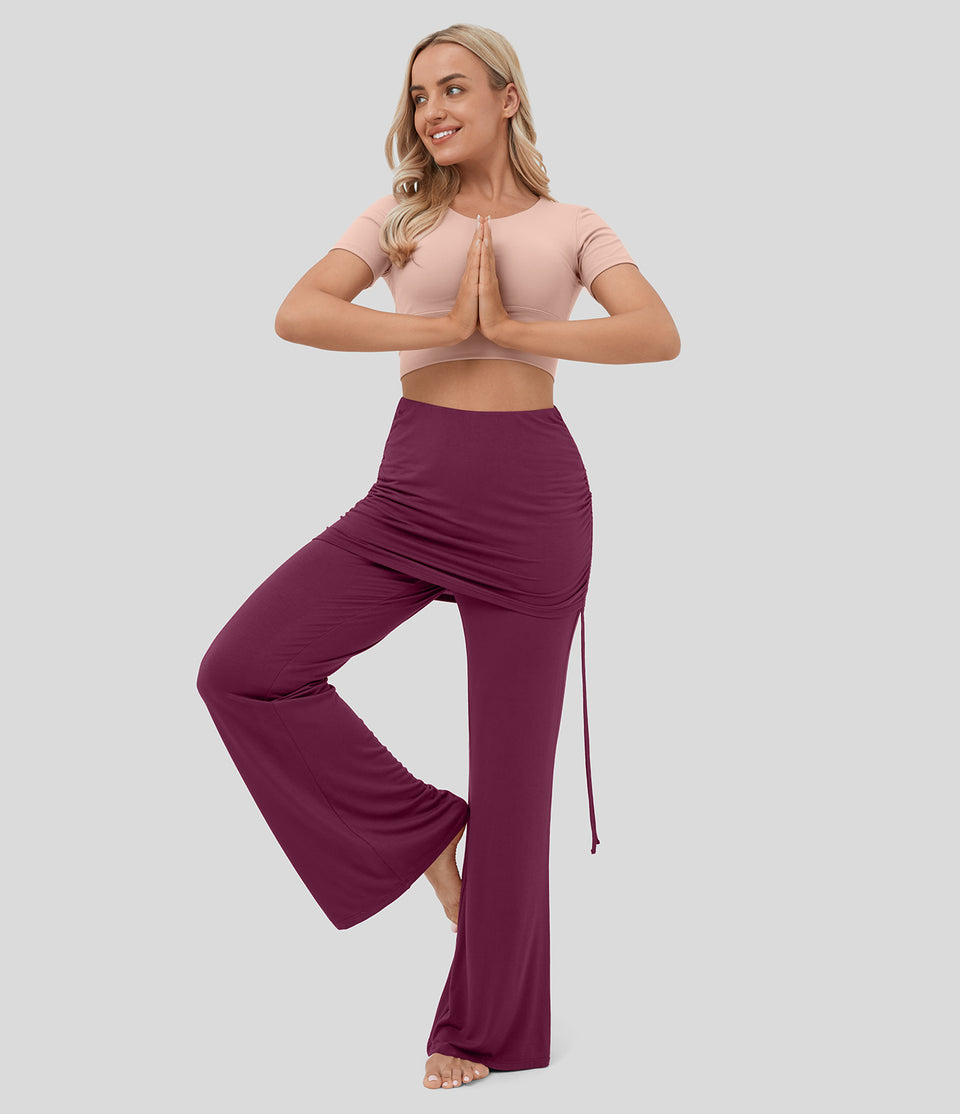 Mid Rise Ruched Drawstring Wide Leg Dance Pants
