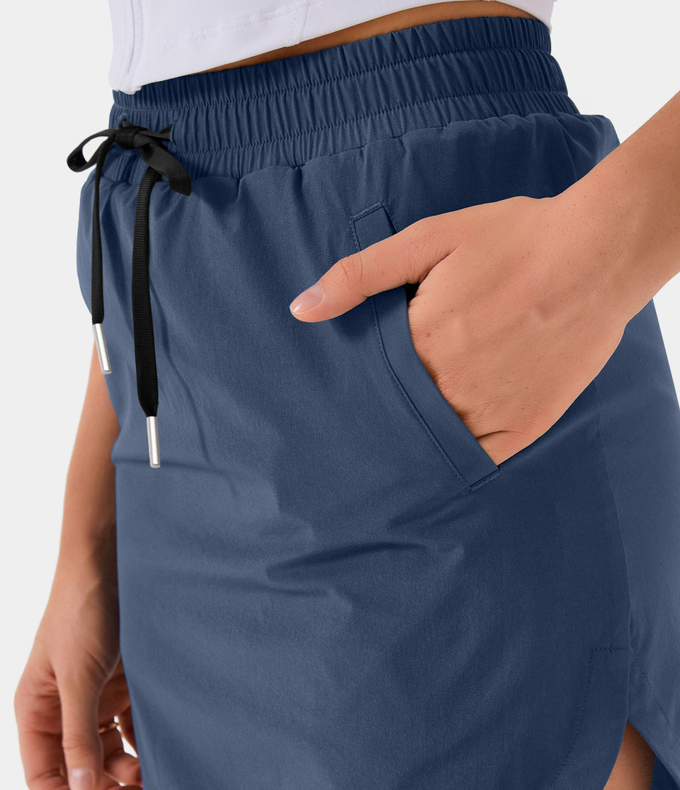 High Waisted Drawstring Side Pocket 2-in-1 Curved Hem Mini Golf Skirt