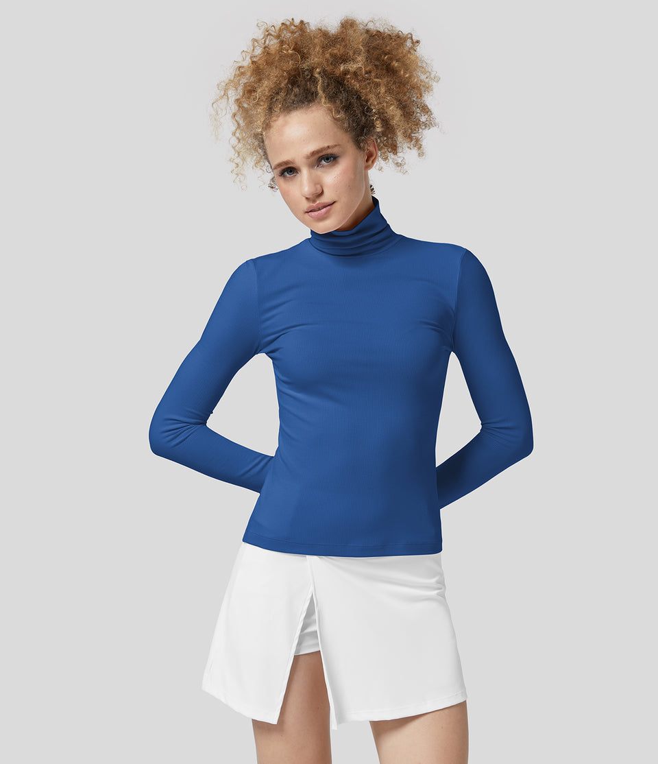 Ribbed Knit High Collar Long Sleeve Casual Top