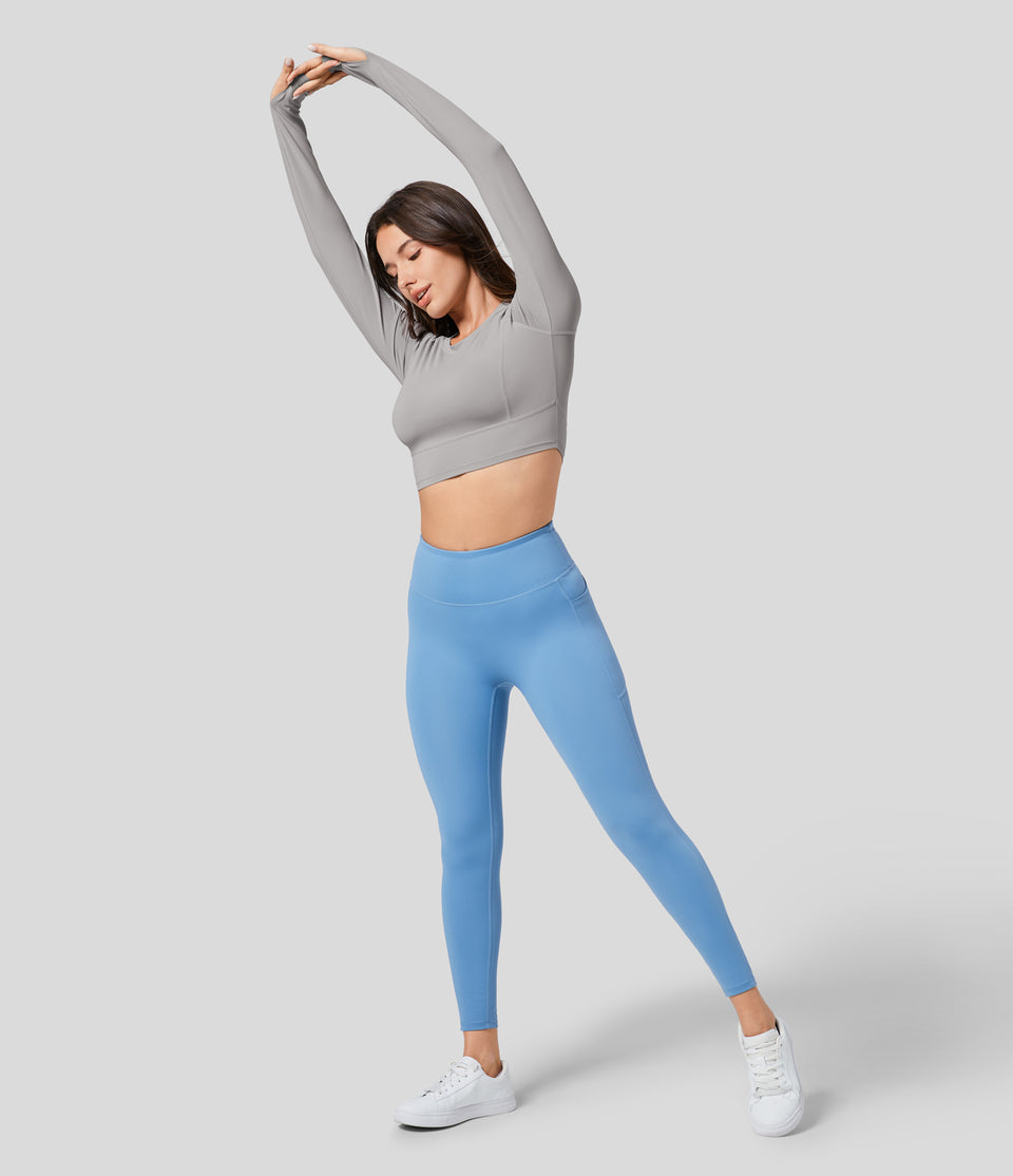 Solid Thumb Hole Cropped Yoga Sports Top