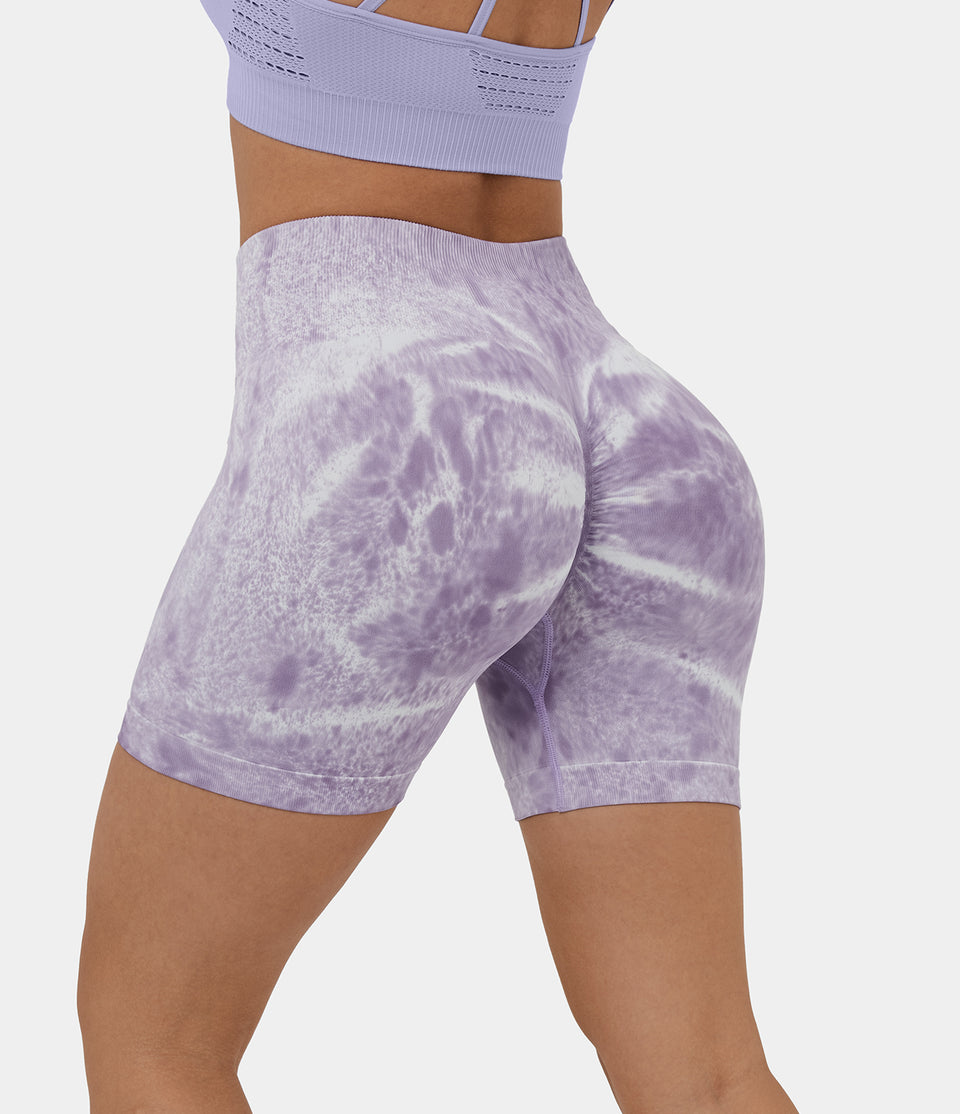 Seamless Flow High Waisted Ruched Tie Dye Yoga Biker Shorts 5''