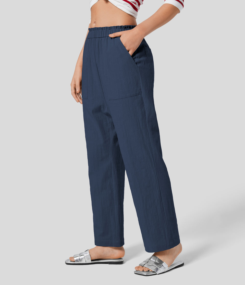 Low Rise Frill Multiple Pockets Resort Linen-Feel Harem Pants