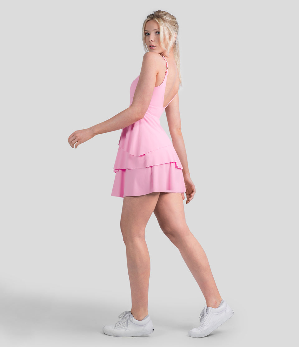Softlyzero™ Airy Backless Tiered Ruffle 2-in-1 Pocket Cool Touch Mini Slip Dance Active Dress-UPF50+