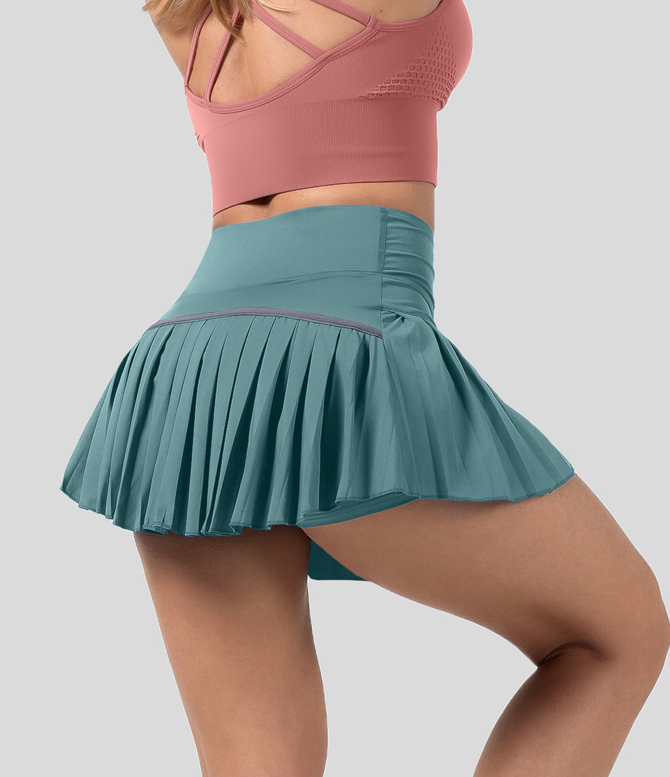 Mid Rise 2-in-1 Side Pocket Pleated Mini Tennis Skirt