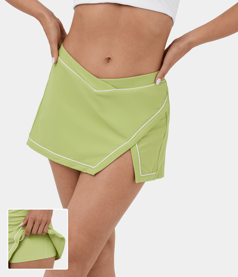 Softlyzero™ Airy Low Rise Crossover V Shaped Waistband Contrast Trim 2-in-1 Split Mini Cool Touch Dance Skirt
