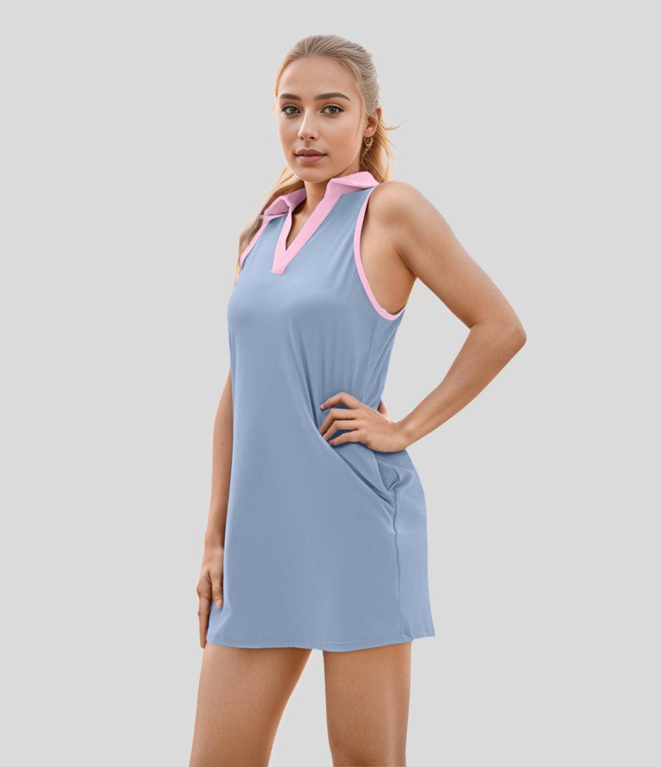 Softlyzero™ Airy Collar Pocket Color Block 2-Piece Cool Touch Mini Golf Active Dress-Golf Tee Pocket-UPF50+
