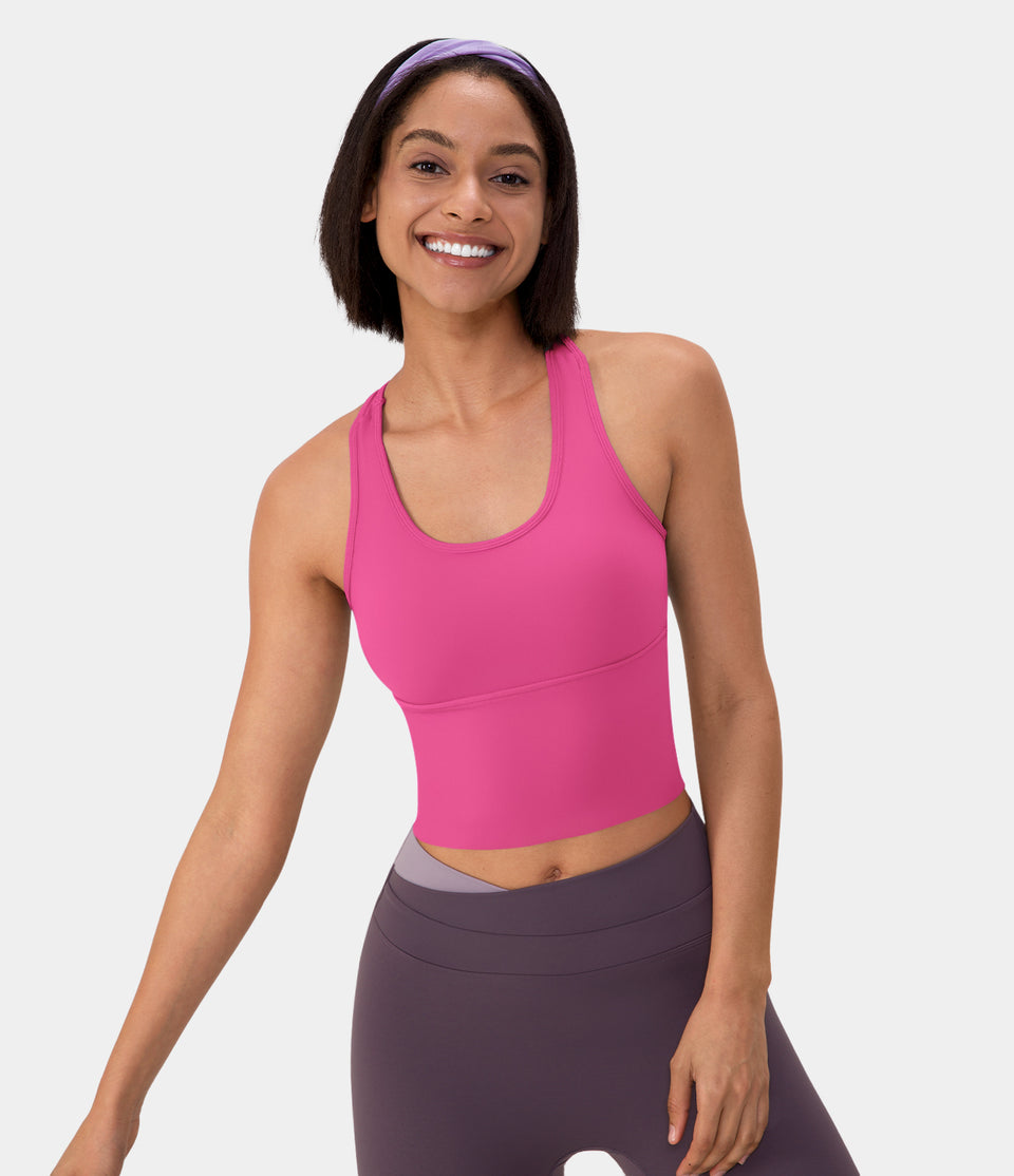 In My Feels Cloudful™ Fabric U Neck Backless Racerback Cut Out Cropped Yoga Tank Top