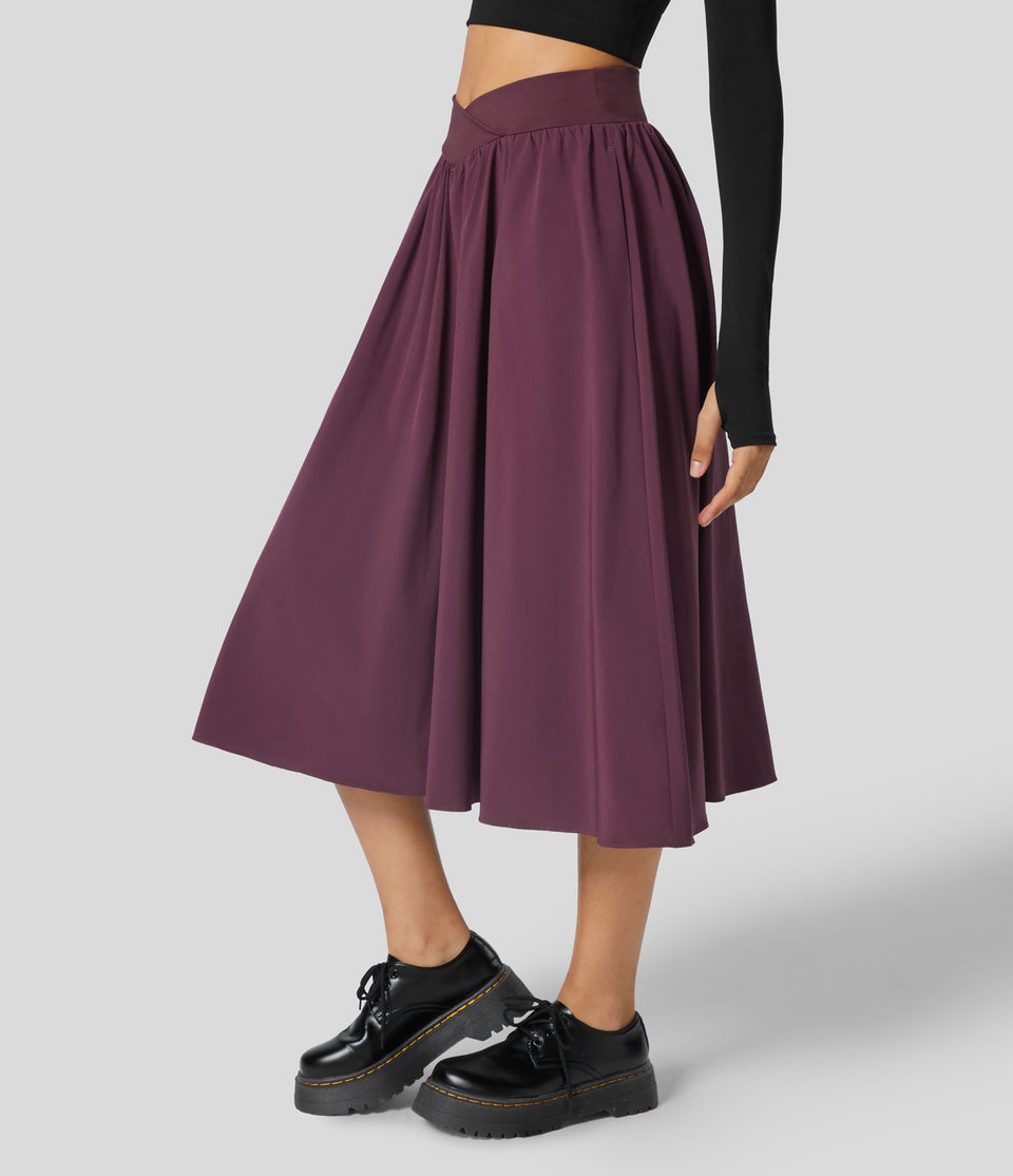 Breezeful™ Crossover High Waisted Side Pocket 2-in-1 Midi Quick Dry Casual Flare Skirt