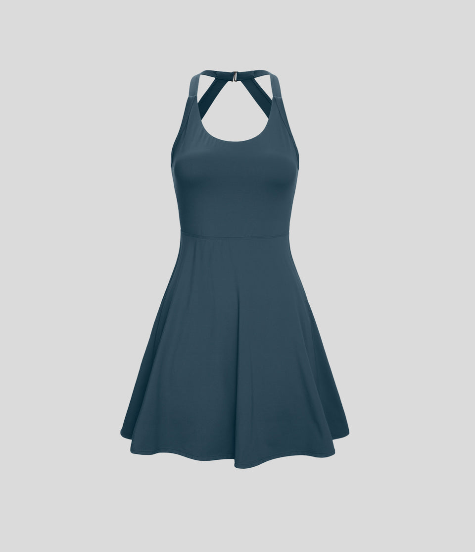 Backless Twisted Flare Mini Dance Active Dress-Longer Length