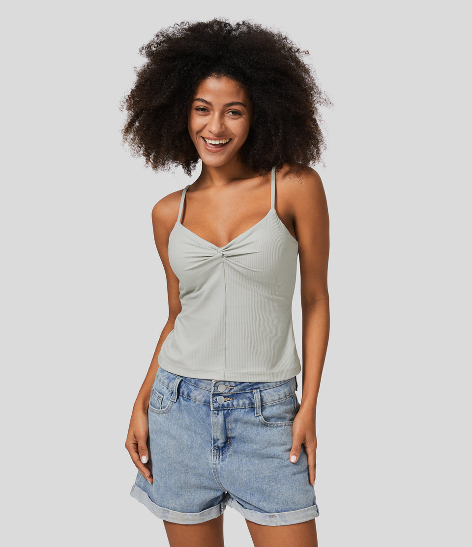Ribbed V Neck Twisted Casual Cami Top