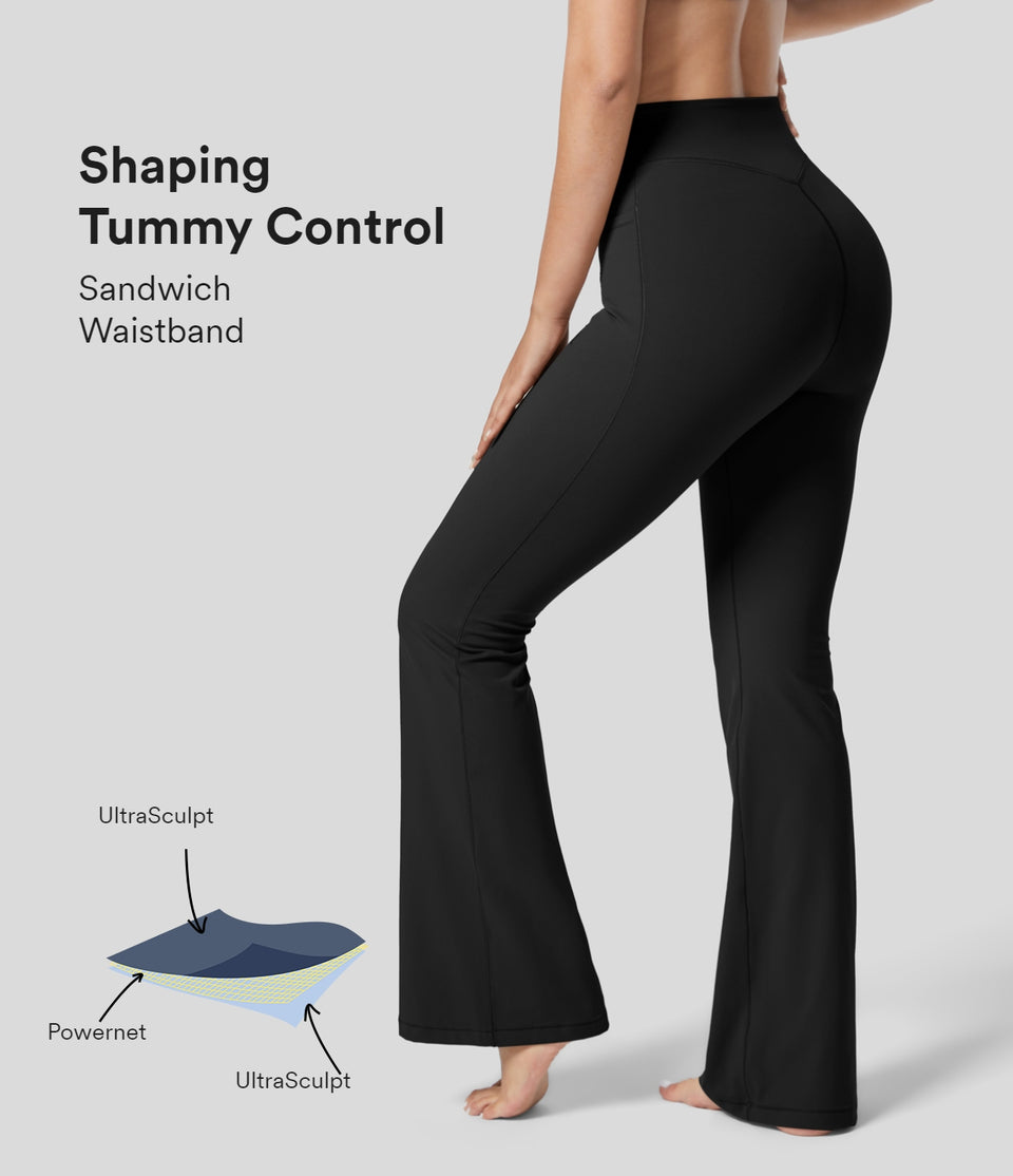 UltraSculpt Mid Rise Tummy Control Side Pocket Running Full Length Flare Leggings