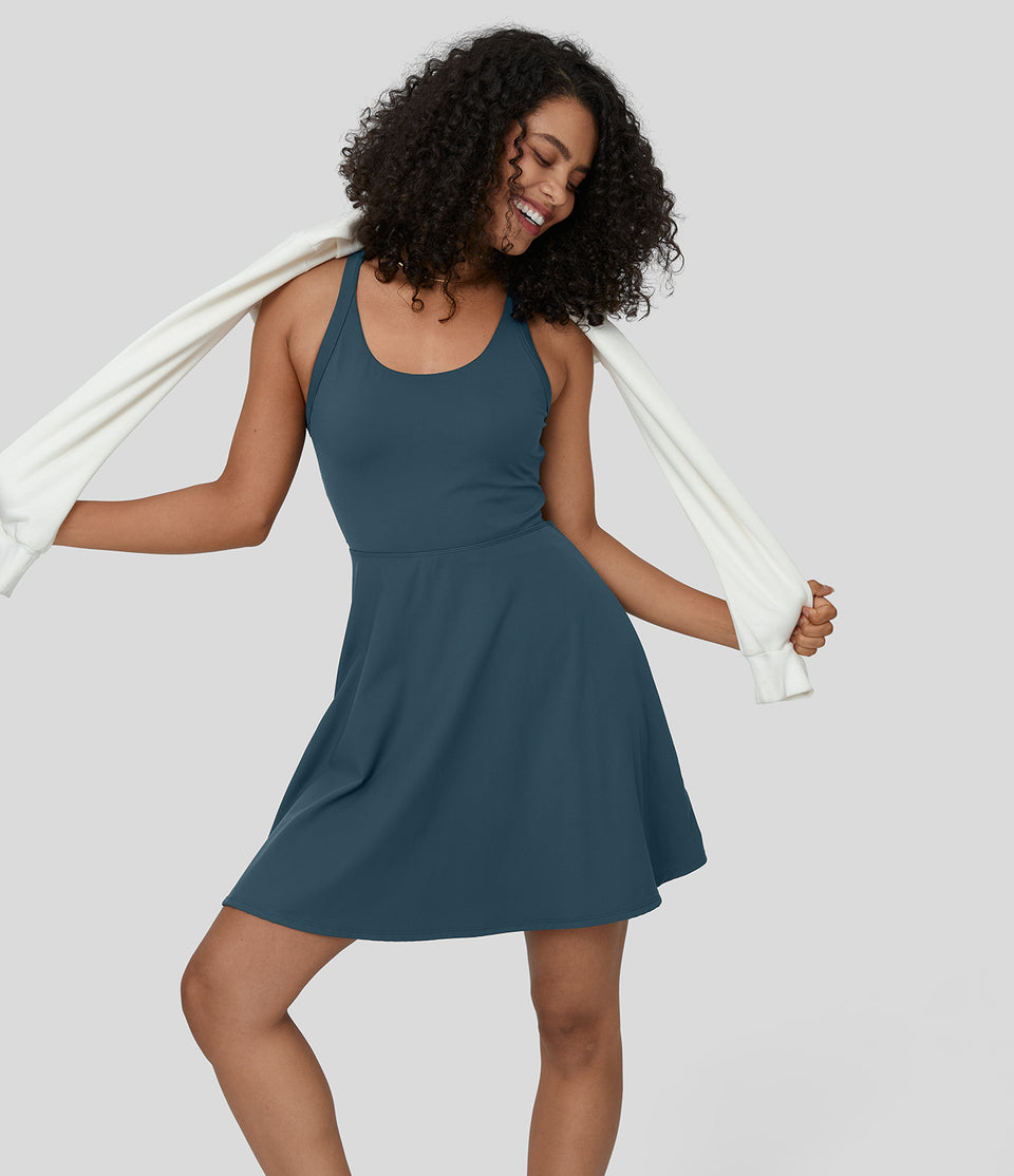 Backless Twisted Flare Dance Active Dress-Longer Length-Easy Peezy Edition