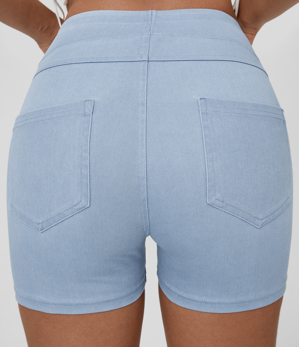 HalaraMagic™ High Waisted Back Side Pocket Stretchy Knit Denim Casual Shorts 3"