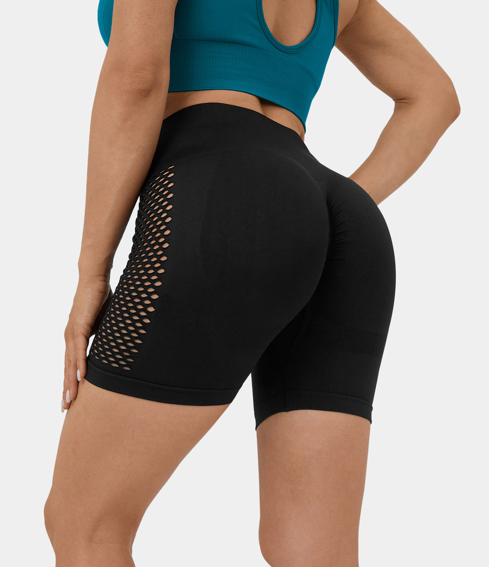 Seamless Flow High Waisted Cut Out Ruched Yoga Biker Shorts